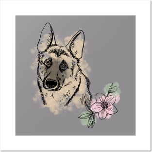 German shepard in watercolor style Posters and Art